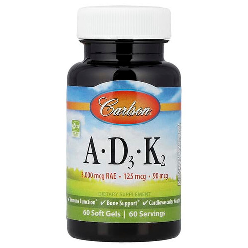 <img alt="Carlson, Vitamins A - D3 - K2, 60 Soft Gels" title="Carlson, Vitamins A - D3 - K2, 60 Soft Gels,088395119002"
