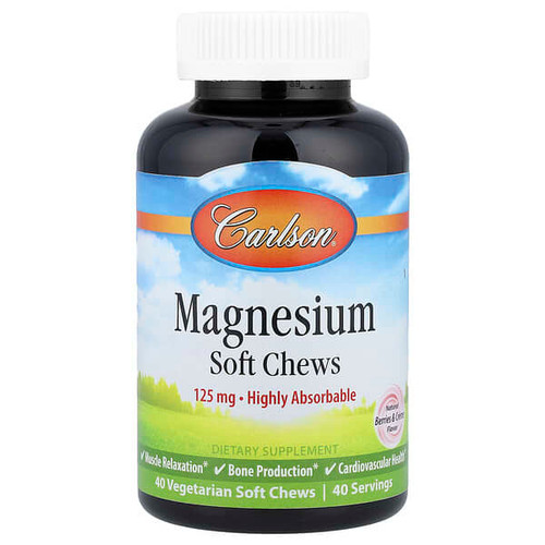 <img alt="Carlson, Magnesium, Natural Berries & Creme, 125 mg, 40 Vegetarian Soft Chews" title="Carlson, Magnesium, Natural Berries & Creme, 125 mg, 40 Vegetarian Soft Chews,088395580604"