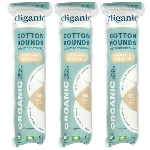 <img alt="Cliganic, Organic Cotton Rounds Infused With Argan Oil , 3 Packs, (100 Cotton Rounds) Each" title="Cliganic, Organic Cotton Rounds Infused With Argan Oil , 3 Packs, (100 Cotton Rounds) Each,810057563508"