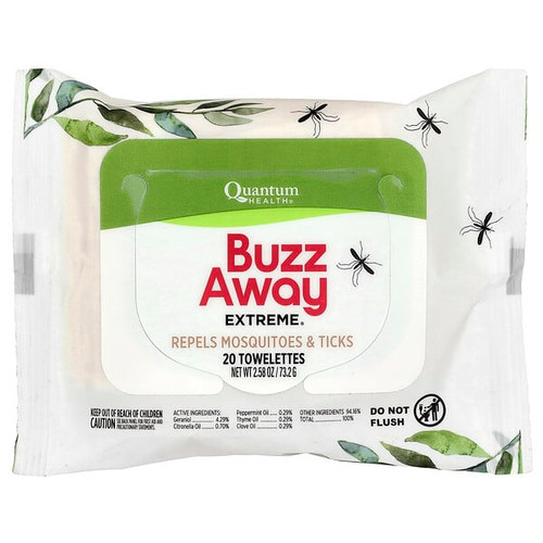 <img alt="Quantum Health, Buzz Away Extreme, Repels Mosquitoes & Ticks, 20 Towelettes, 2.58 oz (73.2 g)" title="Quantum Health, Buzz Away Extreme, Repels Mosquitoes & Ticks, 20 Towelettes, 2.58 oz (73.2 g),046985016599"