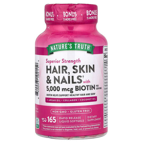 <img alt="Natures Truth, Hair, Skin & Nails with Biotin, Superior Strength, 165 Rapid Release Liquid Softgels" title="Natures Truth, Hair, Skin & Nails with Biotin, Superior Strength, 165 Rapid Release Liquid Softgels,840093102119"