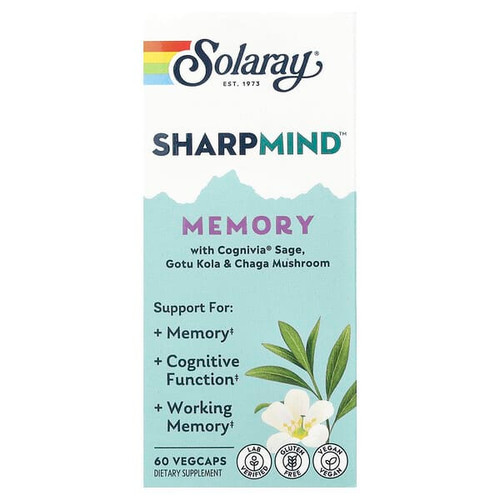<img alt="Solaray, Sharpmind Memory with Cognivia Sage, Gotu Kola & Chaga Mushroom, 60 Vegcaps" title="Solaray, Sharpmind Memory with Cognivia Sage, Gotu Kola & Chaga Mushroom, 60 Vegcaps,076280169324"