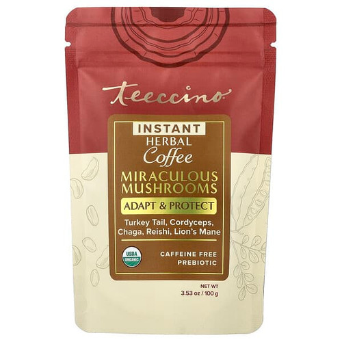 <img alt="Teeccino, Instant Herbal Coffee, Miraculous Mushrooms, Caffeine Free, 3.53 oz (100 g)" title="Teeccino, Instant Herbal Coffee, Miraculous Mushrooms, Caffeine Free, 3.53 oz (100 g),795239300075"
