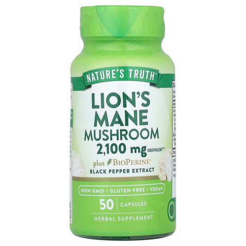 <img alt="Natures Truth, Lions Mane Mushroom Plus BioPerine, 2,100 mg, 50 Capsules" title="Natures Truth, Lions Mane Mushroom Plus BioPerine, 2,100 mg, 50 Capsules,840093114730"