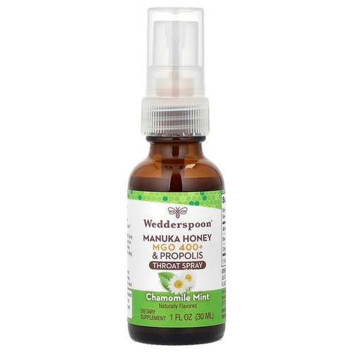 <img alt="Wedderspoon, Manuka Honey & Propolis Throat Spray, Chamomile Mint, MGO 400+, 1 fl oz (30 ml)" title="Wedderspoon, Manuka Honey & Propolis Throat Spray, Chamomile Mint, MGO 400+, 1 fl oz (30 ml),814422022768"