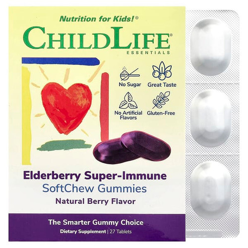 <img alt="ChildLife Essentials, Kids, Elderberry Super-Immune SoftChew Gummies, Natural Berry, 27 Tablets" title="ChildLife Essentials, Kids, Elderberry Super-Immune SoftChew Gummies, Natural Berry, 27 Tablets,608274110007"