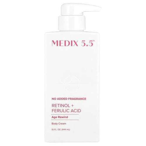 <img alt="Medix 5.5, Body Cream, Age Rewind, Retinol + Ferulic Acid, 15 fl oz (444 ml)" title="Medix 5.5, Body Cream, Age Rewind, Retinol + Ferulic Acid, 15 fl oz (444 ml),810141911062"