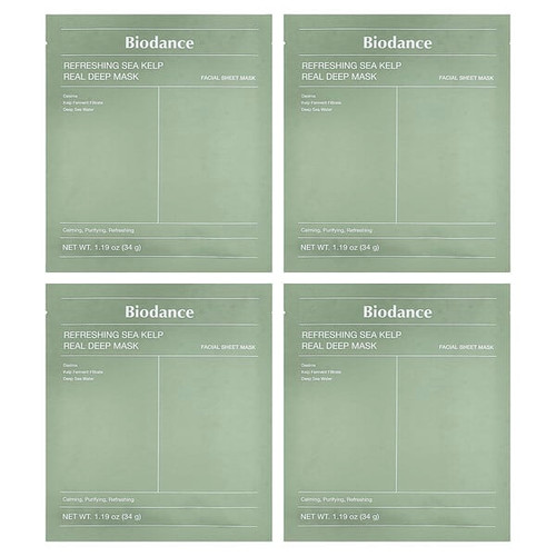 <img alt="Biodance, Refreshing Sea Kelp Real Deep Beauty Mask, 4 Sheets, 1.19 oz (34 g) Each" title="Biodance, Refreshing Sea Kelp Real Deep Beauty Mask, 4 Sheets, 1.19 oz (34 g) Each,8809937361480"