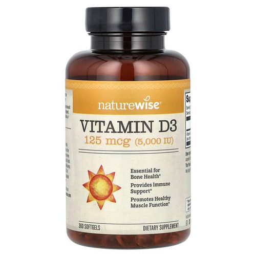 <img alt="NatureWise, Vitamin D3, 125 mcg (5,000 IU), 360 Softgels" title="NatureWise, Vitamin D3, 125 mcg (5,000 IU), 360 Softgels,858081006042"