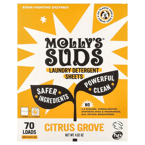 <img alt="Mollys Suds, Laundry Detergent Sheets, Citrus Grove, 35 Sheets" title="Mollys Suds, Laundry Detergent Sheets, Citrus Grove, 35 Sheets,850024701892"