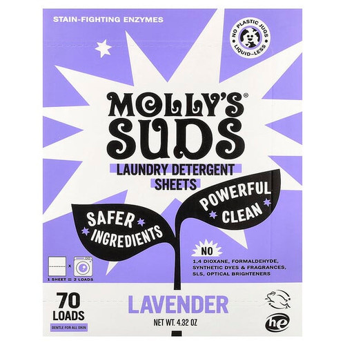 <img alt="Mollys Suds, Laundry Detergent Sheets, Lavender, 35 Sheets" title="Mollys Suds, Laundry Detergent Sheets, Lavender, 35 Sheets,850024701878"