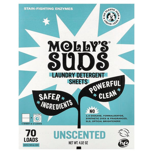 <img alt="Mollys Suds, Laundry Detergent Sheets, Unscented, 35 Sheets" title="Mollys Suds, Laundry Detergent Sheets, Unscented, 35 Sheets,850024701861"