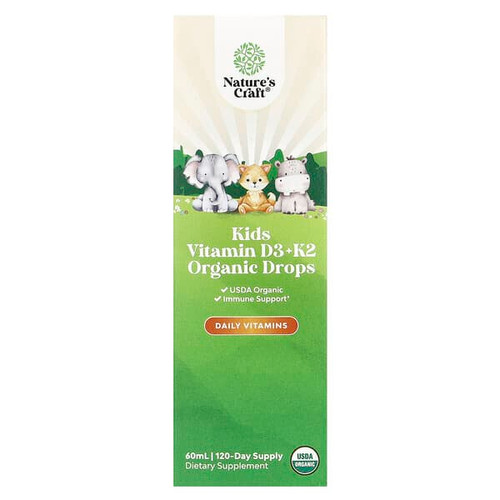 <img alt="Natures Craft, Kids Vitamin D3 + K2 Organic Drops, 60 ml" title="Natures Craft, Kids Vitamin D3 + K2 Organic Drops, 60 ml,850050639282"