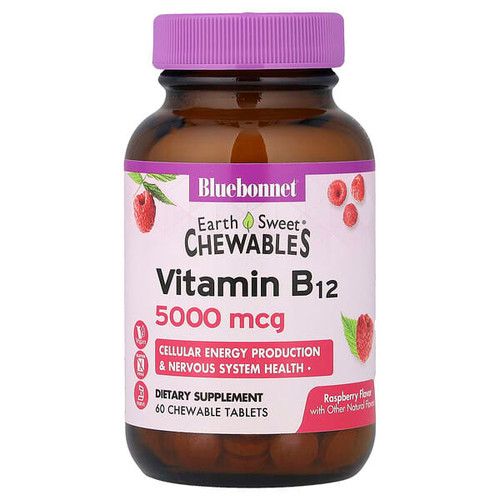<img alt="Bluebonnet Nutrition, Earth Sweet Chewables, Vitamin B12, Raspberry, 5,000 mcg, 60 Chewable Tablets" title="Bluebonnet Nutrition, Earth Sweet Chewables, Vitamin B12, Raspberry, 5,000 mcg, 60 Chewable Tablets,743715004429"
