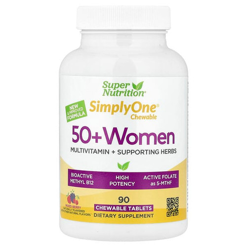<img alt="Super Nutrition, Simply One, 50+ Women Multivitamin + Supporting Herbs, Mixed Berry , 90 Chewable Tablets" title="Super Nutrition, Simply One, 50+ Women Multivitamin + Supporting Herbs, Mixed Berry , 90 Chewable Tablets,898220024155"