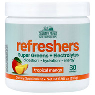 <img alt="Country Farms, Refreshers, Super Greens + Electrolytes, Tropical Mango, 6.98 oz (198 g)" title="Country Farms, Refreshers, Super Greens + Electrolytes, Tropical Mango, 6.98 oz (198 g),035046140267"