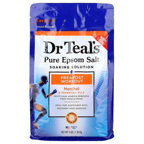 <img alt="Dr. Teals, Pure Epsom Salt Soaking Solution, Pre & Post Workout, Menthol & Essential Oils, 3 lbs (1.36 kg)" title="Dr. Teals, Pure Epsom Salt Soaking Solution, Pre & Post Workout, Menthol & Essential Oils, 3 lbs (1.36 kg),811068013648"