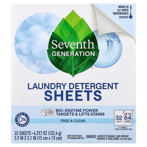 <img alt="Seventh Generation, Laundry Detergent Sheets, Free & Clear, 32 Sheets, 4.317 oz (122.4 g)" title="Seventh Generation, Laundry Detergent Sheets, Free & Clear, 32 Sheets, 4.317 oz (122.4 g),732913453016"