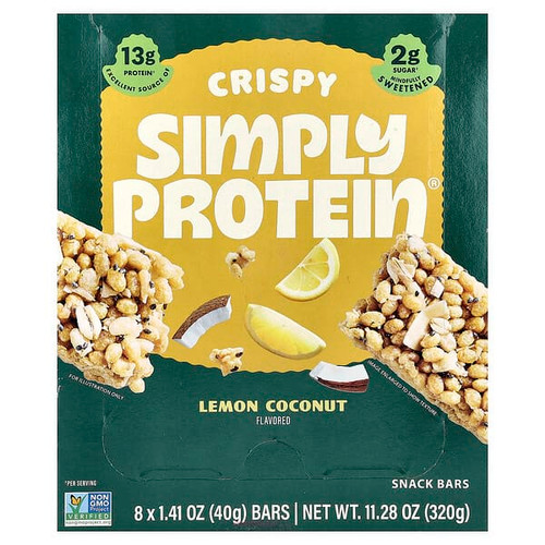 <img alt="Simply Protein, Crispy Snack Bars, Lemon Coconut, 8 Bars, 1.41 oz (40 g) Each" title="Simply Protein, Crispy Snack Bars, Lemon Coconut, 8 Bars, 1.41 oz (40 g) Each,686207509111"