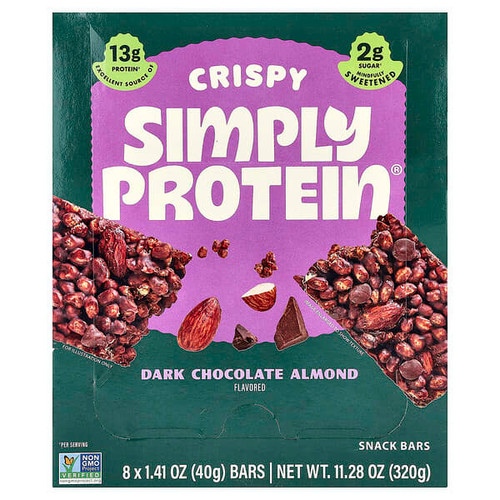 <img alt="Simply Protein, Crispy Snack Bars, Dark Chocolate Almond, 8 Bars, 1.41 oz (40 g) Each" title="Simply Protein, Crispy Snack Bars, Dark Chocolate Almond, 8 Bars, 1.41 oz (40 g) Each,686207509135"