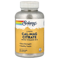 <img alt="Solaray, Cal-Mag Citrate with Vitamin D-2, 1-1 Ratio, 180 Vegcaps" title="Solaray, Cal-Mag Citrate with Vitamin D-2, 1-1 Ratio, 180 Vegcaps,076280228786"