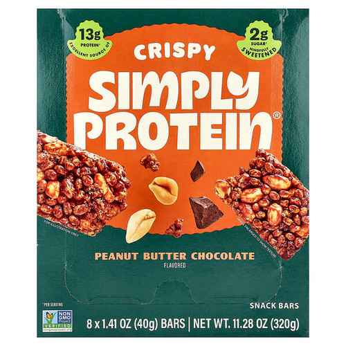 <img alt="Simply Protein, Crispy Snack Bars, Peanut Butter Chocolate, 8 Bars, 1.41 oz (40 g) Each" title="Simply Protein, Crispy Snack Bars, Peanut Butter Chocolate, 8 Bars, 1.41 oz (40 g) Each,686207509128"