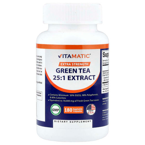 <img alt="Vitamatic, Green Tea, 25-1 Extract, 180 Vegetable Capsules" title="Vitamatic, Green Tea, 25-1 Extract, 180 Vegetable Capsules,810078474784"