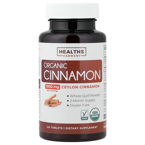 <img alt="Healths Harmony, Organic Ceylon Cinnamon, 120 Tablets (500 mg per Tablet)" title="Healths Harmony, Organic Ceylon Cinnamon, 120 Tablets (500 mg per Tablet),850006500109"
