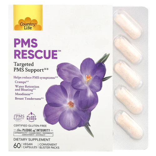 <img alt="Country Life, PMS Rescue, Targeted PMS Support, 60 Vegan Capsules" title="Country Life, PMS Rescue, Targeted PMS Support, 60 Vegan Capsules,015794050995"