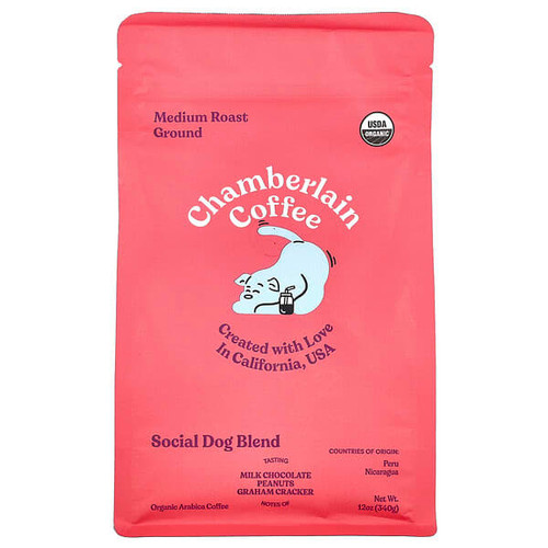 <img alt="Chamberlain Coffee, Social Dog Blend, Ground, Medium Roast, 12 oz (340 g)" title="Chamberlain Coffee, Social Dog Blend, Ground, Medium Roast, 12 oz (340 g),850022199080"
