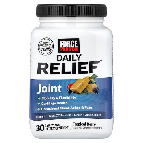 <img alt="Force Factor, Daily Relief, Joint, Tropical Berry, 30 Soft Chews" title="Force Factor, Daily Relief, Joint, Tropical Berry, 30 Soft Chews,810126662347"