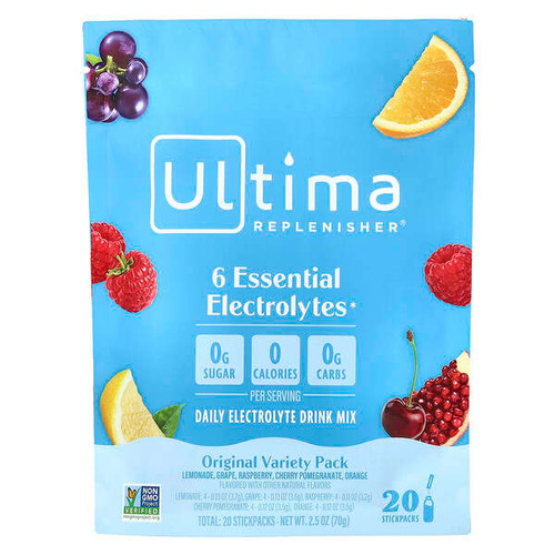 <img alt="Ultima Replenisher, 6 Essential Electrolytes, Daily Electrolyte Drink Mix, Original Variety Pack, 20 Stickpacks, 2.5 oz (70 g)" title="Ultima Replenisher, 6 Essential Electrolytes, Daily Electrolyte Drink Mix, Original Variety Pack, 20 Stickpacks, 2.5 oz (70 g),853218000078"