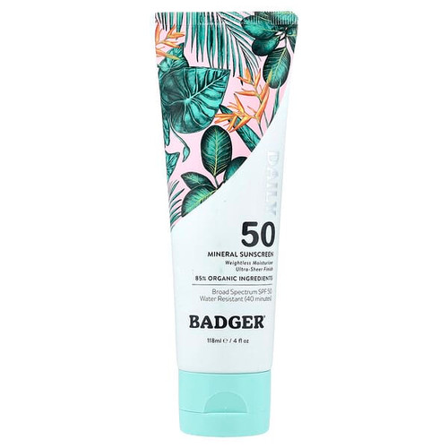 <img alt="Badger, Daily Mineral Sunscreen, SPF 50, 4 fl oz (118 ml)" title="Badger, Daily Mineral Sunscreen, SPF 50, 4 fl oz (118 ml),634084471748"