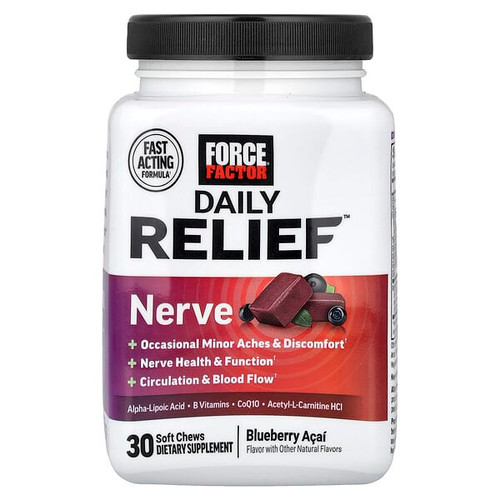 <img alt="Force Factor, Daily Relief, Nerve, Blueberry Acai, 30 Soft Chews" title="Force Factor, Daily Relief, Nerve, Blueberry Acai, 30 Soft Chews,810126662330"