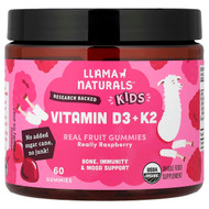 <img alt="Llama Naturals, Kids Vitamin D3 + K2, Real Fruit Gummies, Really Raspberry, 60 Gummies" title="Llama Naturals, Kids Vitamin D3 + K2, Real Fruit Gummies, Really Raspberry, 60 Gummies,860012225910"