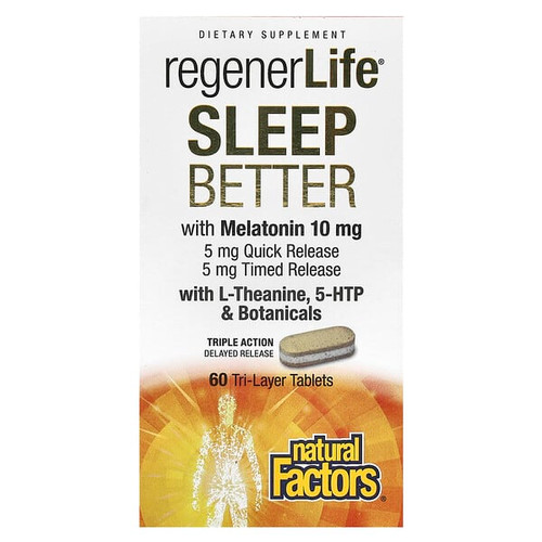 <img alt="Natural Factors, RegenerLife, Sleep Better with Melatonin, L-Theanine & Botanicals, 60 Tri-Layer Tablets" title="Natural Factors, RegenerLife, Sleep Better with Melatonin, L-Theanine & Botanicals, 60 Tri-Layer Tablets,068958019031"