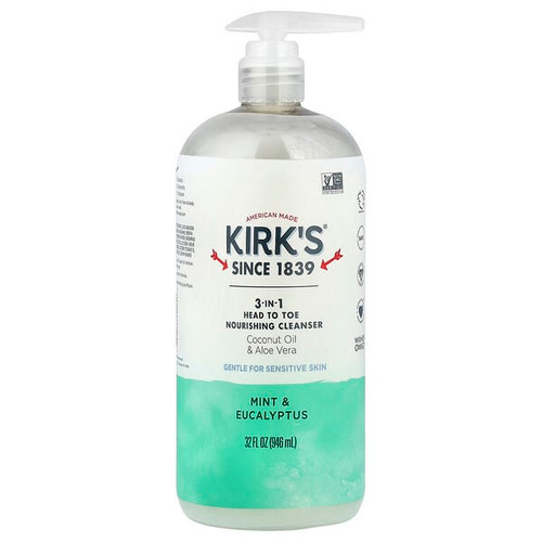 <img alt="Kirks, 3-In-1 Head To Toe Nourishing Cleanser, Mint & Eucalyptus, 32 fl oz (946 ml)" title="Kirks, 3-In-1 Head To Toe Nourishing Cleanser, Mint & Eucalyptus, 32 fl oz (946 ml),639844110240"