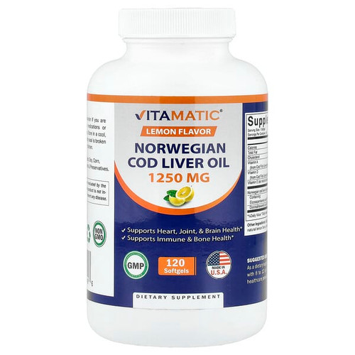 <img alt="Vitamatic, Norwegian Cod Liver Oil, Lemon, 120 Softgels" title="Vitamatic, Norwegian Cod Liver Oil, Lemon, 120 Softgels,602343800486"