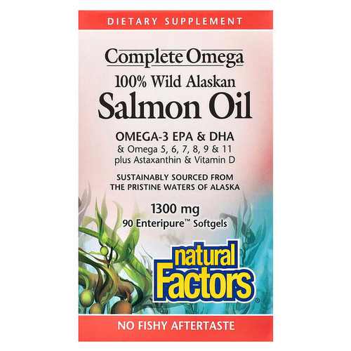 <img alt="Natural Factors, Complete Omega, 100% Wild Alaskan Salmon Oil, 1,300 mg, 90 Enteripure Softgels" title="Natural Factors, Complete Omega, 100% Wild Alaskan Salmon Oil, 1,300 mg, 90 Enteripure Softgels,068958022659"