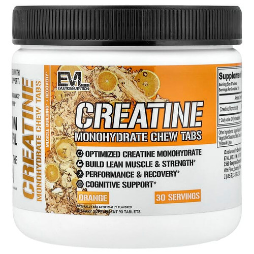 <img alt="EVLution Nutrition, Creatine Monohydrate Chew Tabs, Orange, 90 Tablets" title="EVLution Nutrition, Creatine Monohydrate Chew Tabs, Orange, 90 Tablets,810167100778"