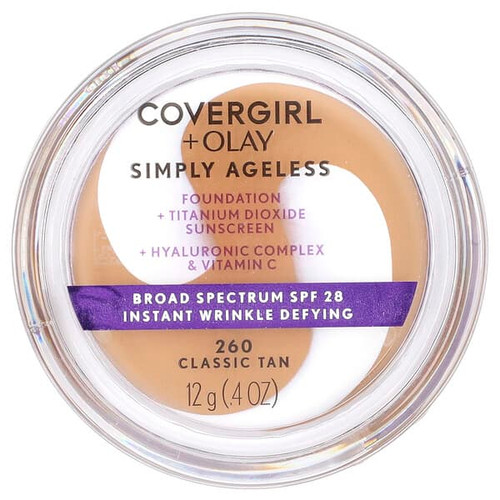 <img alt="Covergirl, Olay Simply Ageless, Foundation, SPF 28, 260 Classic Tan, 0.4 oz (12 g)" title="Covergirl, Olay Simply Ageless, Foundation, SPF 28, 260 Classic Tan, 0.4 oz (12 g),008100007905"