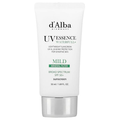 <img alt="dAlba, UV Essence Waterfull+ Sunscreen, Mild, SPF 50+, 1.69 fl oz (50 ml)" title="dAlba, UV Essence Waterfull+ Sunscreen, Mild, SPF 50+, 1.69 fl oz (50 ml),8809676154800"