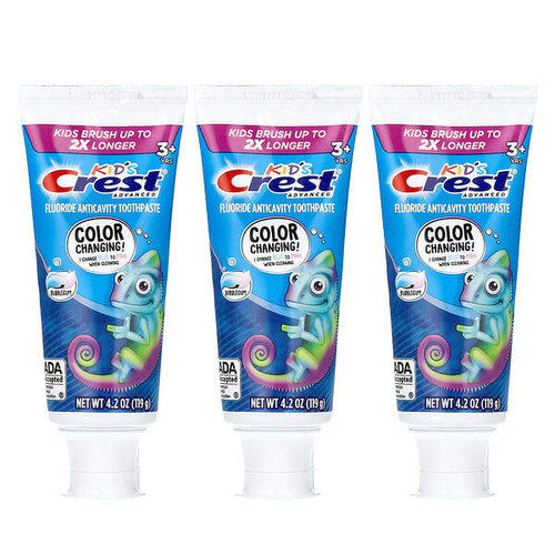 <img alt="Crest, Kids Advanced, Fluoride Anticavity Toothpaste, 3+ Yrs, Bubblegum, 3 Pack, 4.2 oz (119 g) Each" title="Crest, Kids Advanced, Fluoride Anticavity Toothpaste, 3+ Yrs, Bubblegum, 3 Pack, 4.2 oz (119 g) Each,030772071090"
