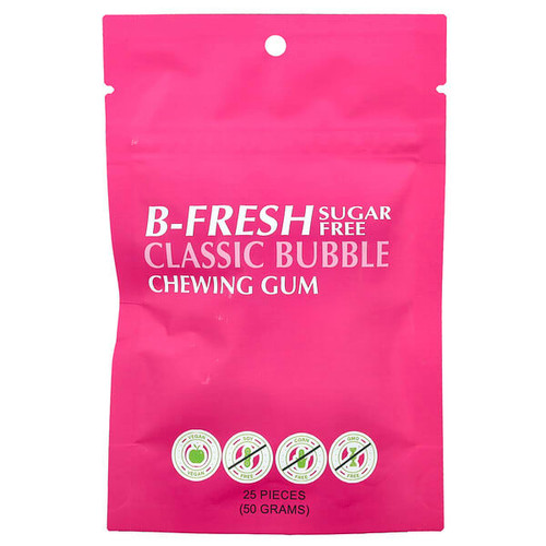 <img alt="B-Fresh, Chewing Gum, Sugar Free, Classic Bubble, 25 Pieces, (50 g)" title="B-Fresh, Chewing Gum, Sugar Free, Classic Bubble, 25 Pieces, (50 g),853401001363"