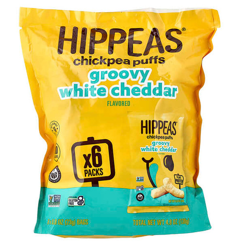 <img alt="Hippeas, Chickpea Puffs, Groovy White Cheddar, 6 Bags, 0.8 oz (23 g) Each" title="Hippeas, Chickpea Puffs, Groovy White Cheddar, 6 Bags, 0.8 oz (23 g) Each,810122080152"