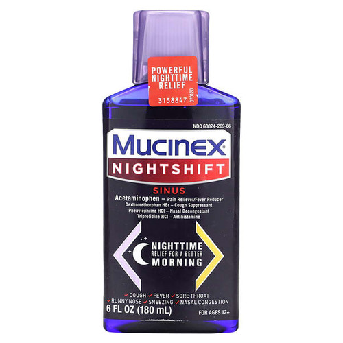 <img alt="Mucinex, Nightshift, Sinus, Ages 12+, 6 fl oz (180 ml)" title="Mucinex, Nightshift, Sinus, Ages 12+, 6 fl oz (180 ml),363824262680"