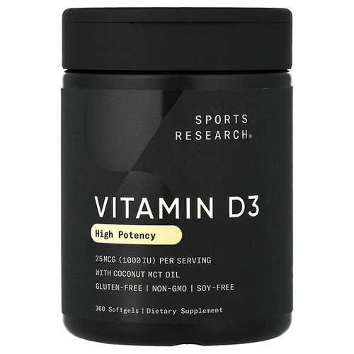<img alt="Sports Research, Vitamin D3, High Potency, 25 mcg (1,000 IU), 360 Softgels" title="Sports Research, Vitamin D3, High Potency, 25 mcg (1,000 IU), 360 Softgels,023249010517"