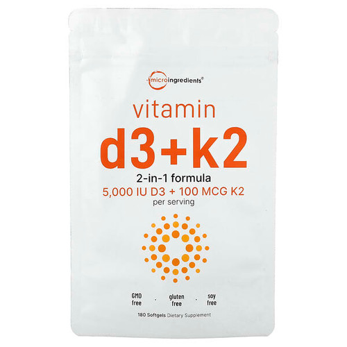 <img alt="Micro Ingredients, Vitamin D3 + K2, 180 Softgels" title="Micro Ingredients, Vitamin D3 + K2, 180 Softgels,850056167437"