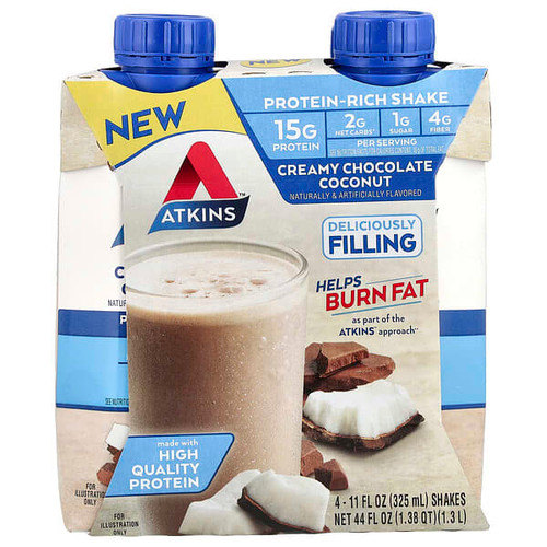 <img alt="Atkins, Protein-Rich Shake, Creamy Chocolate Coconut, 4 Shakes, 11 fl oz (325 ml) Each" title="Atkins, Protein-Rich Shake, Creamy Chocolate Coconut, 4 Shakes, 11 fl oz (325 ml) Each,637480004558"