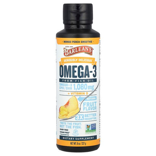 <img alt="Barleans, Seriously Delicious, Omega-3 From Fish Oil, Mango Peach Smoothie, 1,080 mg, 8 oz (227 g)" title="Barleans, Seriously Delicious, Omega-3 From Fish Oil, Mango Peach Smoothie, 1,080 mg, 8 oz (227 g),705875600064"